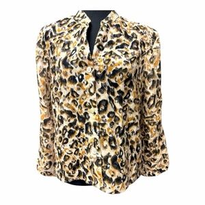 Ruby Rd Animal Print/burnout Material/Mandarin Collar/3/4 Sleeve Blouse Sz 12P